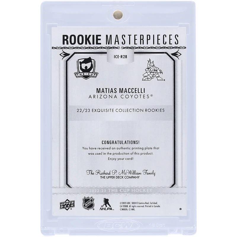 Matias Maccelli Arizona Coyotes 2022-23 Upper Deck The Cup Rookie Masterpieces Black Printing Plate #ICE-R28 #1/1 Rookie Card