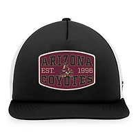 Casquette Snapback de camionneur en mousse avec patch avant en mousse pour hommes Fanatics noir/blanc Arizona Coyotes