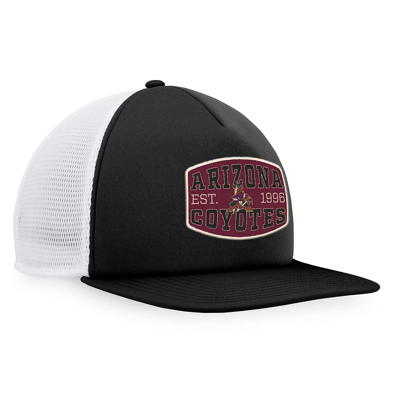 Casquette Snapback de camionneur en mousse avec patch avant en mousse pour hommes Fanatics noir/blanc Arizona Coyotes