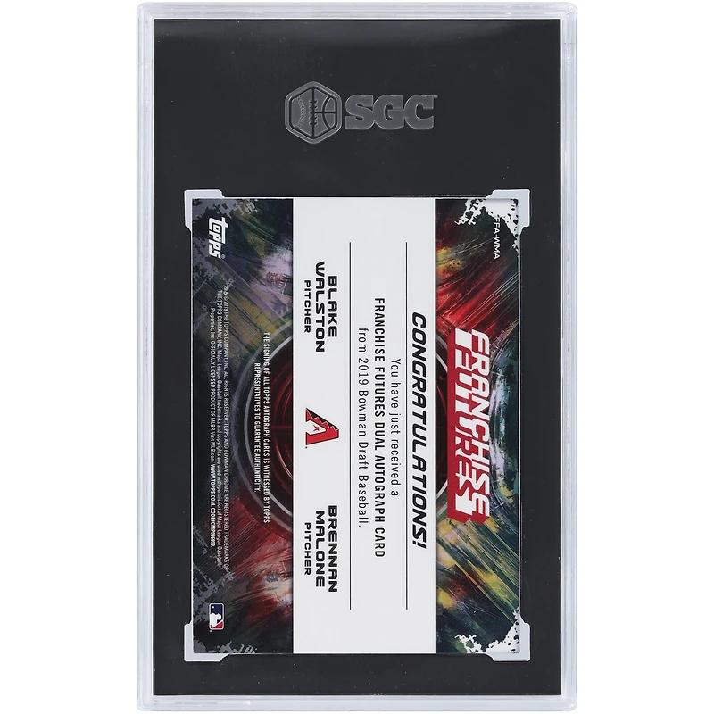 Blake Walston et Brennan Malone Arizona Diamondbacks Carte de recrue authentifiée 9,5/10 Bowman Chrome Draft Franchise Futures Superfractor 2019 #FFA-WMA #1/1 SGC