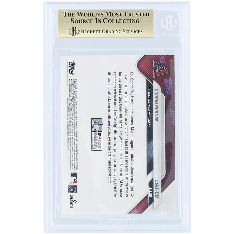 Carte Corbin Burnes Arizona Diamondbacks 2025 Topps Now Lou Gehrig Day #LGD-CB Authentifiée BGS - Note globale : 10, 10, 10, 9,5