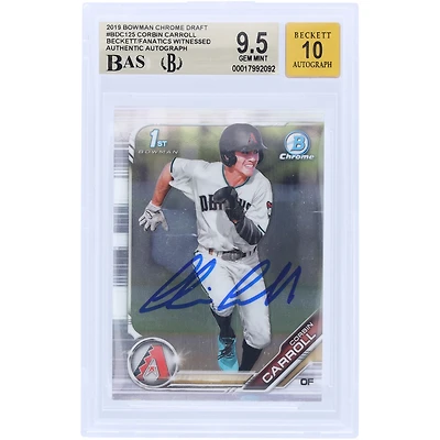 Corbin Carroll Arizona Diamondbacks Autographié 2019 Bowman Chrome Draft 1er Bowman #BDC-125 Beckett Fanatics Témoin Authentifié 9.5/10 Carte