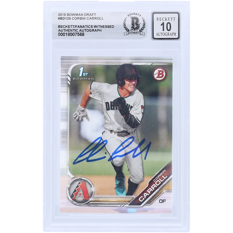 Corbin Carroll Arizona Diamondbacks Autographié 2019 Bowman Draft 1er Bowman #BD-125 Beckett Fanatics Témoin Authentifié 10 Carte