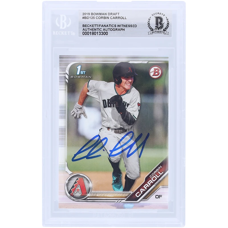 Corbin Carroll Arizona Diamondbacks Autographed 2019 Bowman Draft 1st Bowman #BD-125 Beckett Fanatics Witnessed Authenticated Card