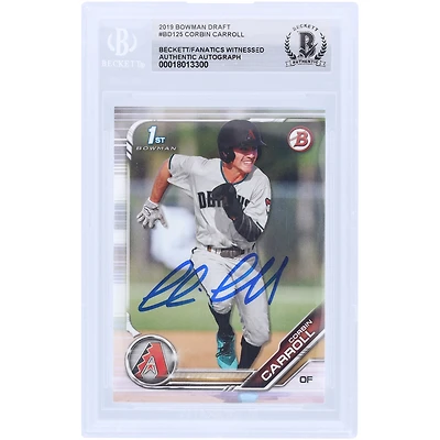 Corbin Carroll Arizona Diamondbacks Autographed 2019 Bowman Draft 1st Bowman #BD-125 Beckett Fanatics Witnessed Authenticated Card