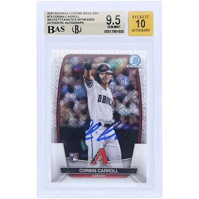 Corbin Carroll Arizona Diamondbacks Autographié 2023 Bowman Chrome Mega Box #73 Beckett Fanatics Witnessed Authenticated 9.5/10 Rookie Card