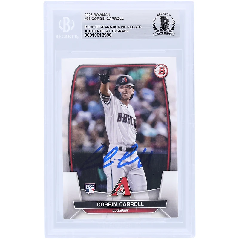 Corbin Carroll Arizona Diamondbacks autographié 2023 Bowman #73 Beckett Fanatics a vu une carte de recrue authentifiée