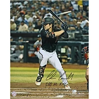 Corbin Carroll Arizona Diamondbacks Autographed 2023 National League Rookie of the Year 16" x 20" Black Jersey Hitting Photograph with "2023 NL ROY" Inscription
