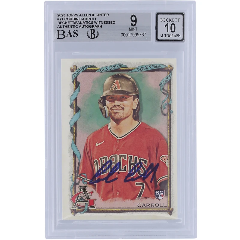 Corbin Carroll Arizona Diamondbacks autographié 2023 Topps Allen & Ginter # 11 Beckett Fanatics Witnessed Authenticated 9/10 Rookie Card