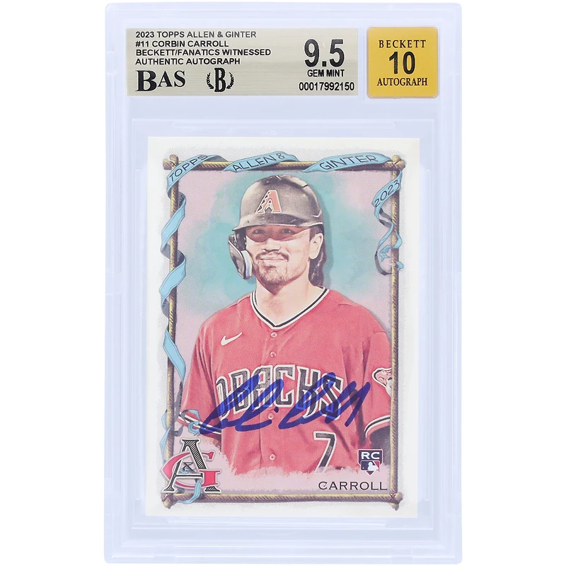 Corbin Carroll Arizona Diamondbacks autographié 2023 Topps Allen & Ginter # 11 Beckett Fanatics Witnessed Authenticated 9.5/10 Rookie Card
