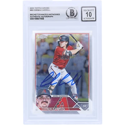 Corbin Carroll Arizona Diamondbacks autographié 2023 Topps Chrome #95 Beckett Fanatics a été témoin d'une carte de recrue authentifiée 10