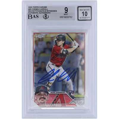 Corbin Carroll Arizona Diamondbacks autographié 2023 Topps Chrome #95 Beckett Fanatics a été témoin d'une carte recrue authentifiée 9/10