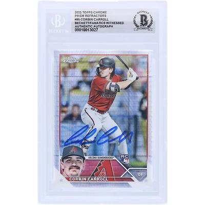 Corbin Carroll Arizona Diamondbacks autographié 2023 Topps Chrome Prism Refractors #95 Beckett Fanatics Witnessed Rookie Card authentifié