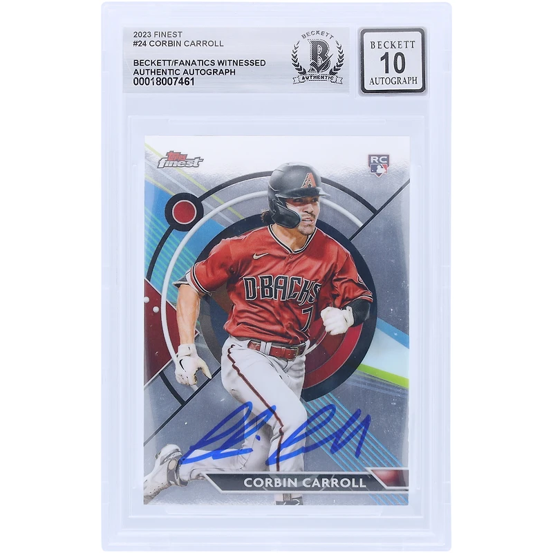 Corbin Carroll Arizona Diamondbacks autographié 2023 Topps Finest #24 Beckett Fanatics a été témoin d'une carte de recrue authentifiée 10