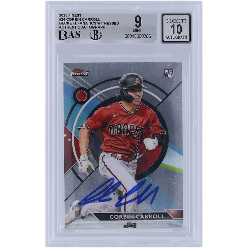 Corbin Carroll Arizona Diamondbacks Autographed 2023 Topps Finest #24 Beckett Fanatics Witnessed Authenticated 9/10 Rookie Card