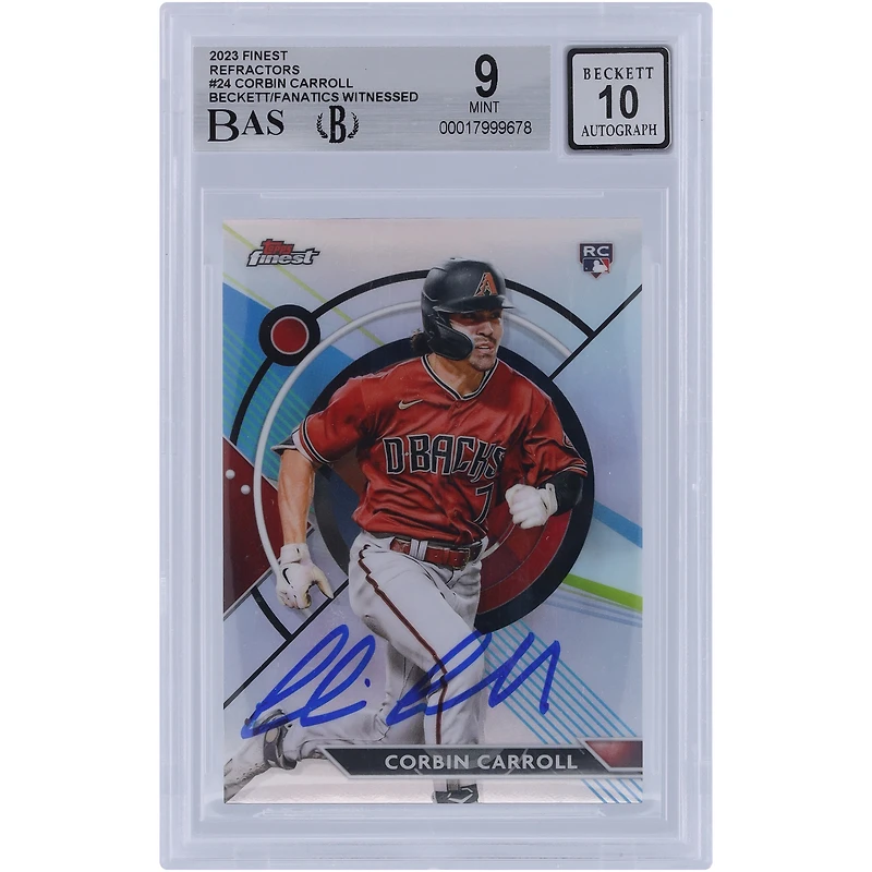 Corbin Carroll Arizona Diamondbacks Autographed 2023 Topps Finest Refractor #24 Beckett Fanatics Witnessed Authenticated 9/10 Rookie Card