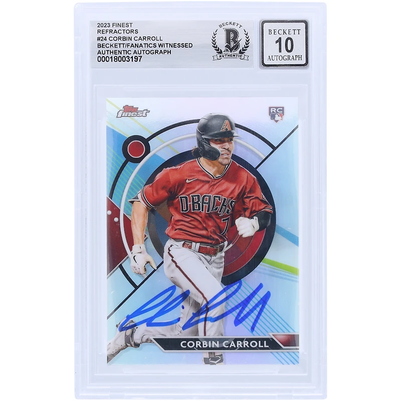 Corbin Carroll Arizona Diamondbacks autographié 2023 Topps Finest Refractors #24 Beckett Fanatics Witnessed Authenticated 10 Rookie Card