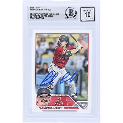 Corbin Carroll Arizona Diamondbacks Autographed 2023 Topps #401 Beckett Fanatics Witnessed Authenticated 10 Rookie Card
