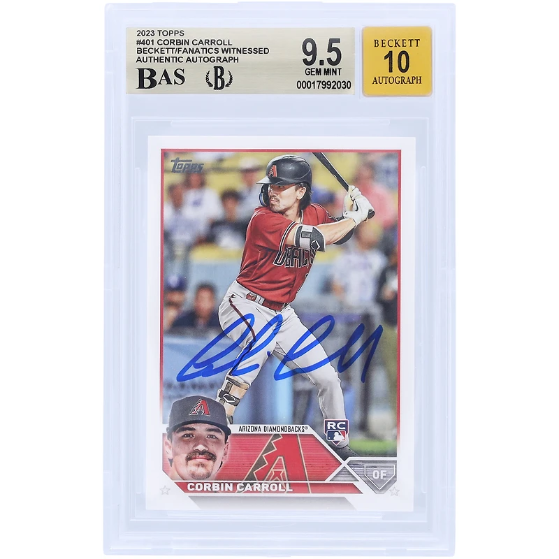 Corbin Carroll Arizona Diamondbacks Autographed 2023 Topps #401 Beckett Fanatics Witnessed Authenticated 9.5/10 Rookie Card