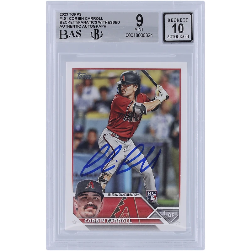 Corbin Carroll Arizona Diamondbacks autographié 2023 Topps Series Two #401 Beckett Fanatics Witnessed Authenticated 9/10 Rookie Card