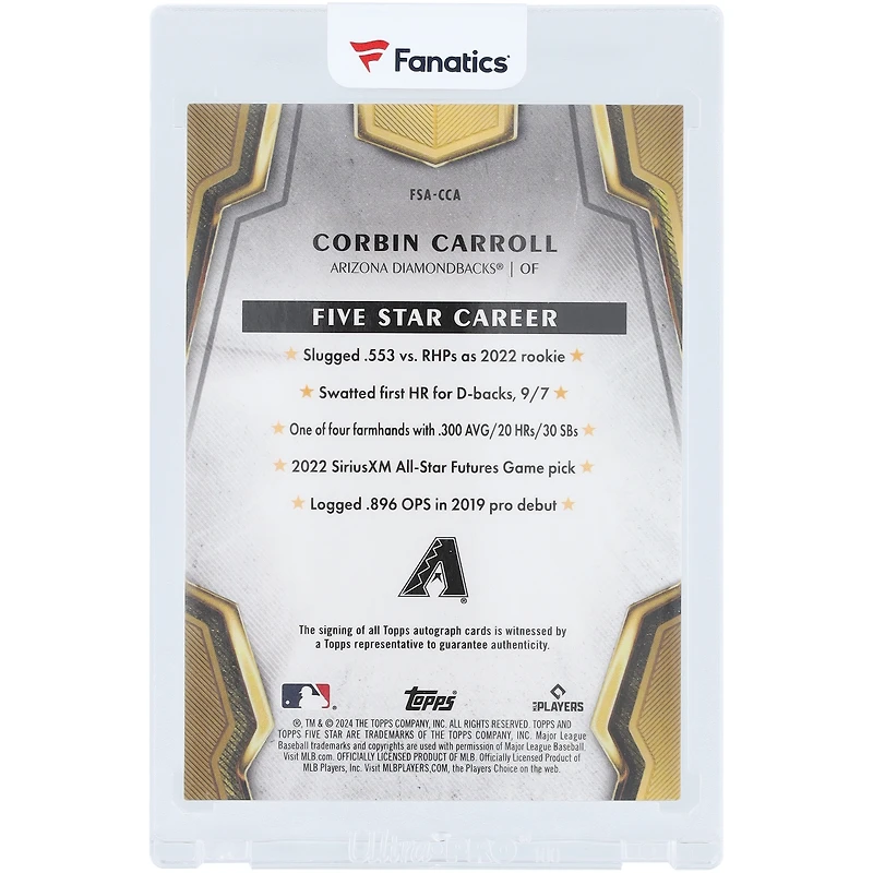 Carte autographiée Corbin Carroll, Arizona Diamondbacks, 2024 Topps Five Star Purple #FSA-CCA #30/50