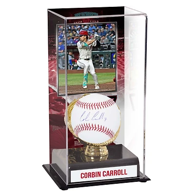 Vitrine de présentation de gants de baseball autographiés et de gants en or sublimés des Diamondbacks de Corbin Carroll avec image