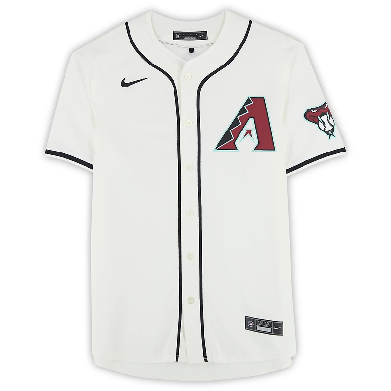 Maillot blanc Nike Limited autographié par Corbin Carroll des Arizona Diamondbacks avec inscription « Recrue de l'année 2023 de la Ligue nationale ».