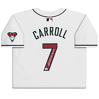 Maillot blanc Nike Limited autographié par Corbin Carroll des Arizona Diamondbacks avec inscription « Recrue de l'année 2023 de la Ligue nationale ».