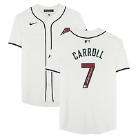 Maillot blanc Nike Limited autographié par Corbin Carroll des Arizona Diamondbacks avec inscription « Recrue de l'année 2023 de la Ligue nationale ».