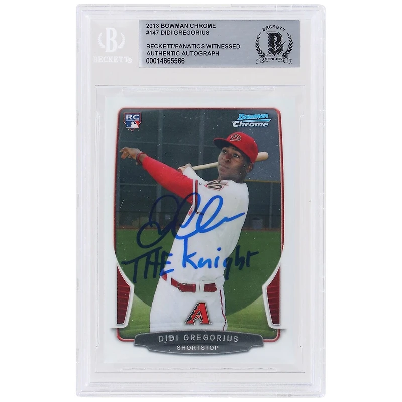 Carte de recrue autographiée de Didi Gregorius (Arizona Diamondbacks), série Bowman Chrome 2013, numéro 147, authentifiée par Beckett Fanatics Witnessed, avec inscription « Le Chevalier ».