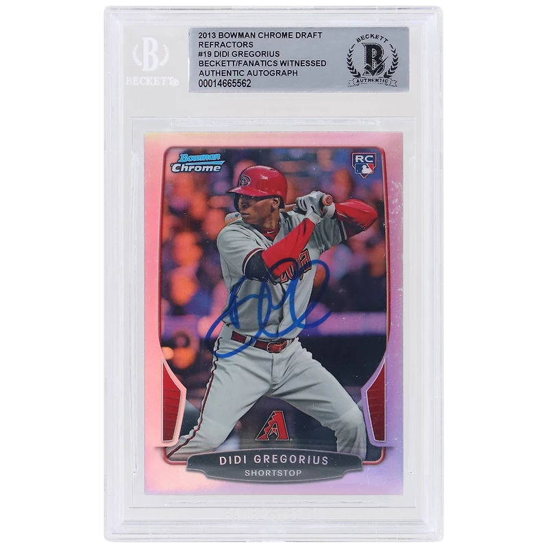 Carte de recrue authentifiée autographiée par Didi Gregorius des Diamondbacks de l'Arizona au repêchage Bowman 2013 de Chrome Refractors #19 Beckett Fanatics