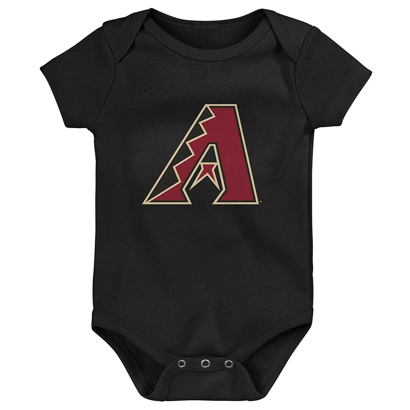 Lot de 3 bodys Biggest Little Fan des Arizona Diamondbacks pour bébé, noir/blanc/gris chiné