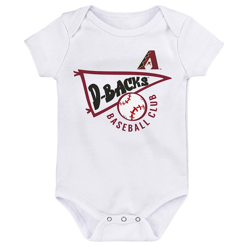 Lot de 3 bodys Biggest Little Fan des Arizona Diamondbacks pour bébé, noir/blanc/gris chiné
