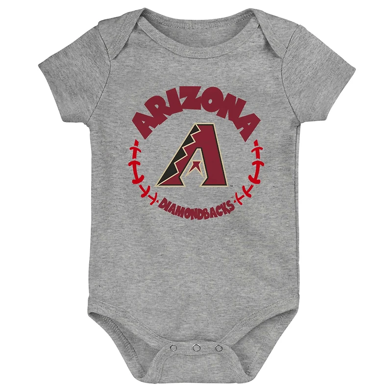 Lot de 3 bodys Biggest Little Fan des Arizona Diamondbacks pour bébé, noir/blanc/gris chiné