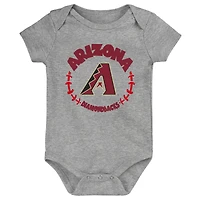 Lot de 3 bodys Biggest Little Fan des Arizona Diamondbacks pour bébé, noir/blanc/gris chiné