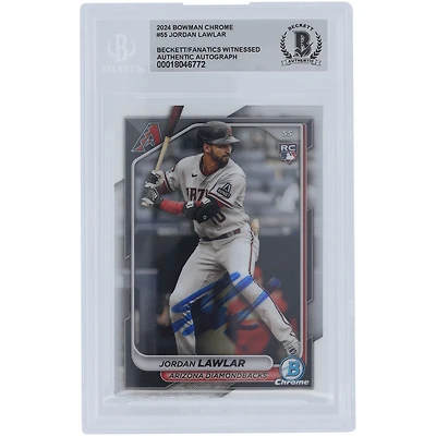 Jordan Lawlar Arizona Diamondbacks autographié 2024 Bowman Chrome #55 Beckett Fanatics a vu une carte de recrue authentifiée