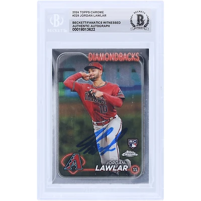 Jordan Lawlar Arizona Diamondbacks autographié 2024 Topps Chrome #229 Beckett Fanatics a vu une carte de recrue authentifiée