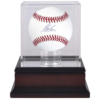 Balle de baseball autographiée par Jordan Lawlar des Arizona Diamondbacks et vitrine de présentation de balles de baseball en acajou