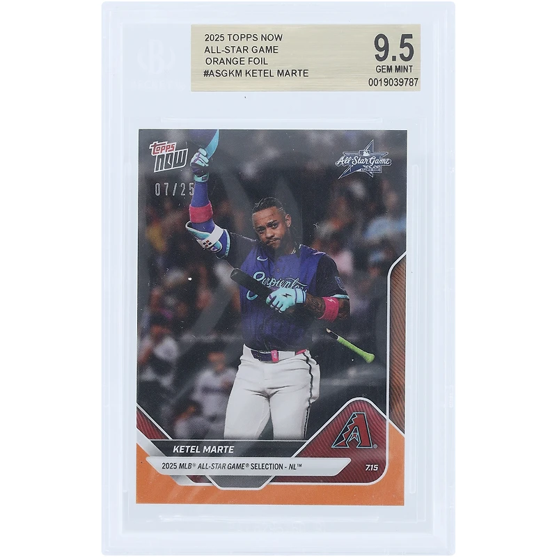Ketel Marte Arizona Diamondbacks 2025 Topps Now 2025 MLB All-Star Game Selection - NL Orange Foil #ASG-KM #/25 BGS Authenticated 9.5 Card