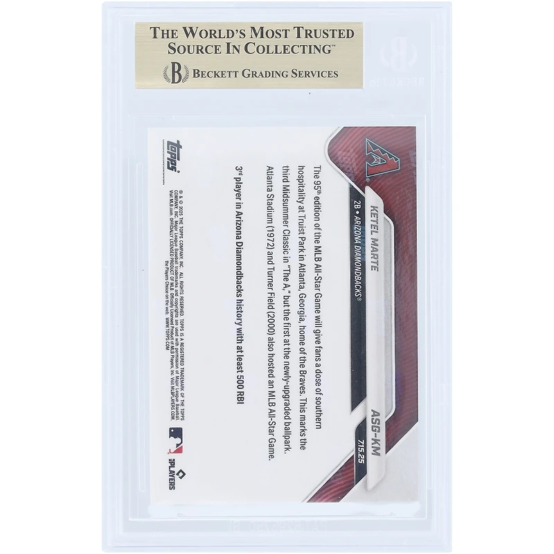 Carte Ketel Marte Arizona Diamondbacks 2025 Topps Now 2025 MLB All-Star Game Selection - NL Orange Foil #ASG-KM #/25 Authentifiée BGS 9.5