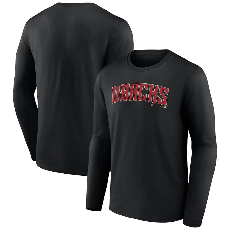 T-shirt à manches longues noir pour homme avec logo officiel des Diamondbacks de l'Arizona