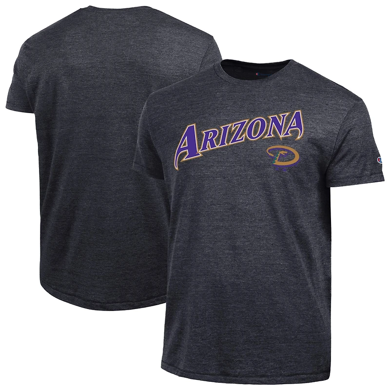 Men's Champion Black Arizona Diamondbacks Cooperstown Wordmark Lockup Tri-Blend T-Shirt