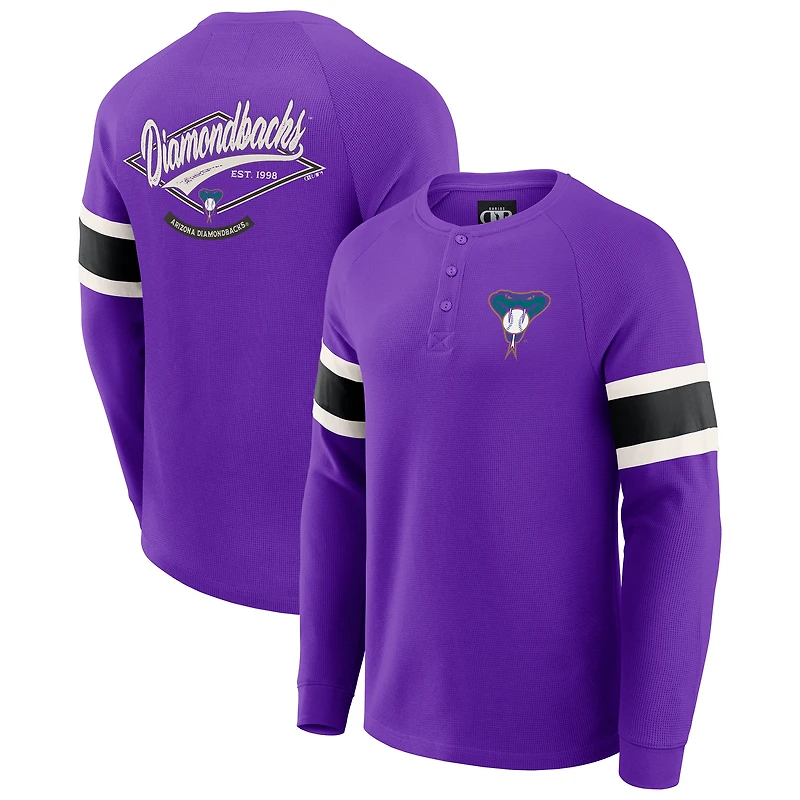 T-shirt Henley violet à manches longues et col raglan gaufré des Diamondbacks de l'Arizona pour homme, collection Darius Rucker par Fanatics