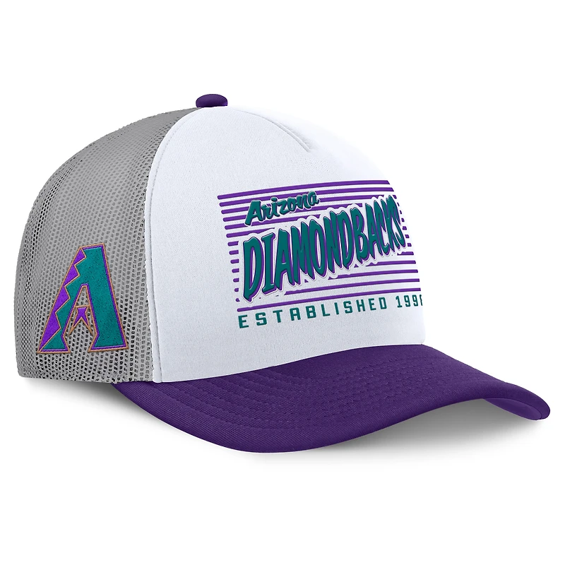 Men's Fanatics White/Purple Arizona Diamondbacks On Deck A-Frame Snapback Hat