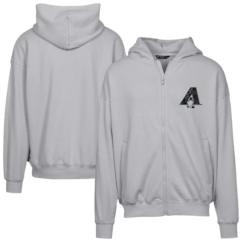 Sweat à capuche surdimensionné entièrement zippé motif camouflage numérique Uphill pour homme, gris
