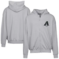 Sweat à capuche surdimensionné entièrement zippé motif camouflage numérique Uphill pour homme, gris