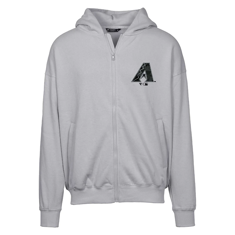 Sweat à capuche surdimensionné entièrement zippé motif camouflage numérique Uphill pour homme, gris