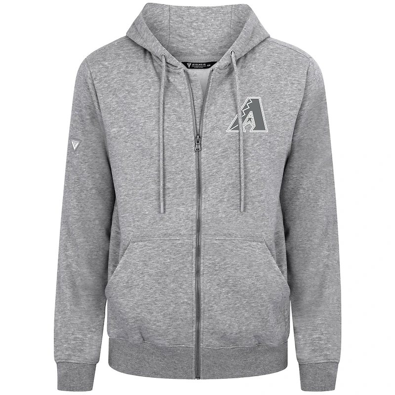 Sweat à capuche zippé gris pour homme Levelwear Arizona Diamondbacks Podium Chenille Logo