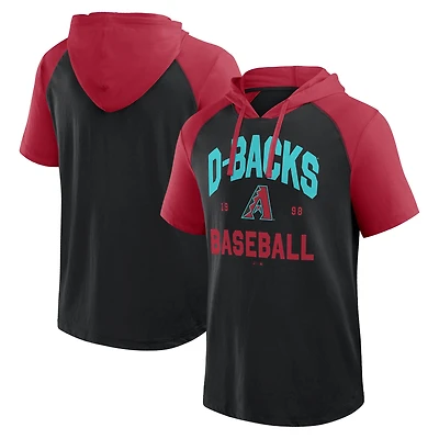 T-shirt à capuche et manches courtes raglan noir avec logo des Diamondbacks de l'Arizona pour homme