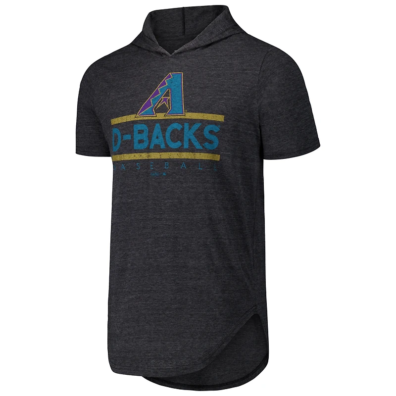 T-shirt à capuche en trois mélanges Majestic Threads pour hommes, noir, Arizona Diamondbacks